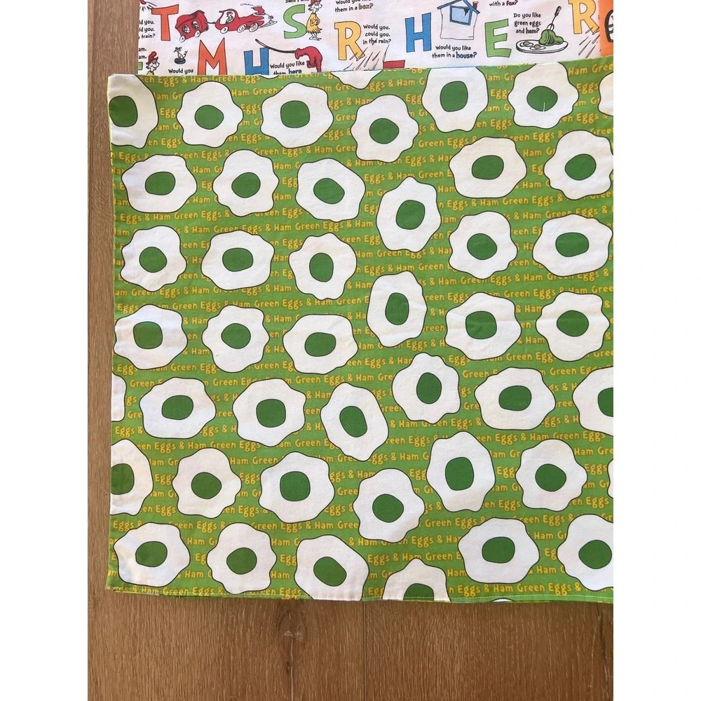 Dr Seuss Cotton Fabric Placemat Napkin Square Green Eggs Ham Lorax Set of‎ 6 90s